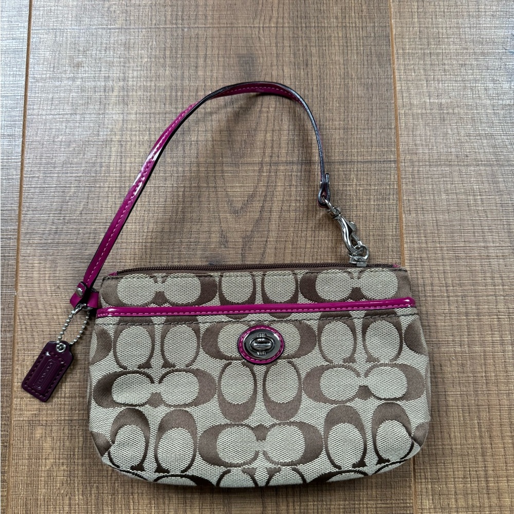 Coach Signature Brown and Pink Wristlet